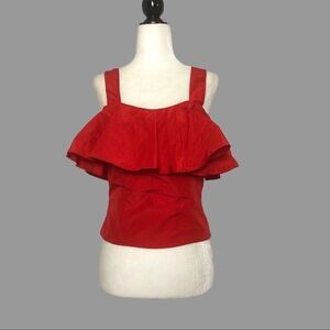 💛 4 💛 NWT Anthro Taffeta Ruffled Bib Side Zip Red Tank Twist Back Cutout